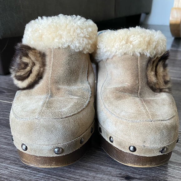 Via Spiga leather and suede heeled clogs with stud and fur details size 7 - Picture 5 of 12